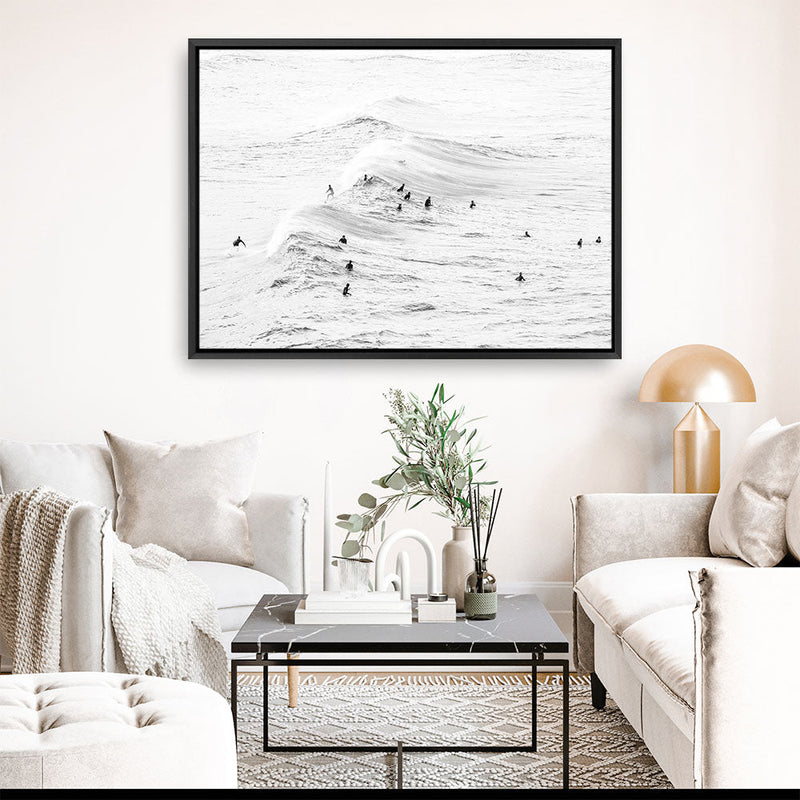 Shop Surf Swell B&W Photo Canvas Print a coastal themed photography framed stretched canvas print from The Print Emporium wall artwork collection - Buy Australian made prints for the home and your interior decor space, TPE-1161-CA-35X46-NF