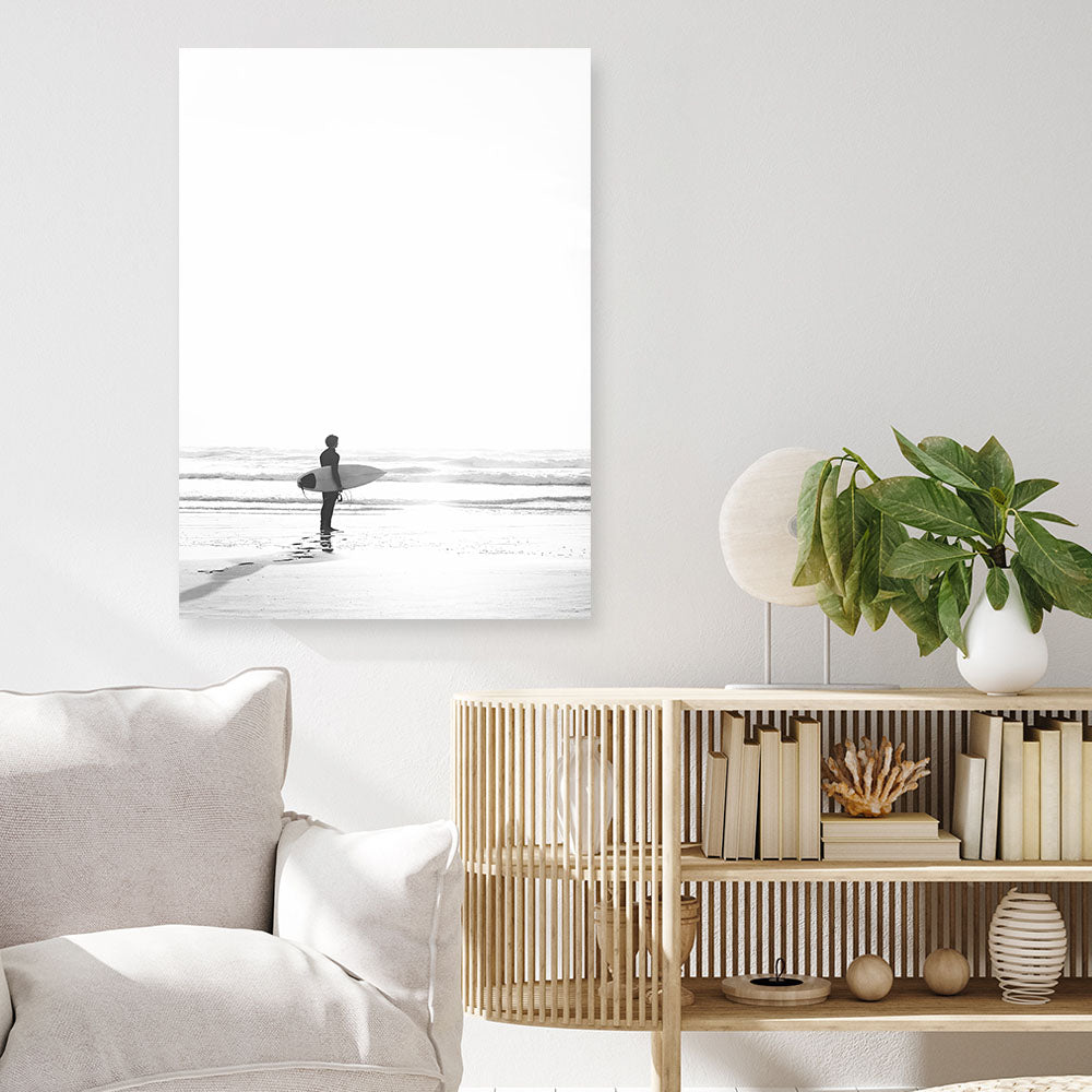 Shop Surfer On The Sand Photo Canvas Print a coastal themed photography framed stretched canvas print from The Print Emporium wall artwork collection - Buy Australian made prints for the home and your interior decor space, TPE-1064-CA-35X46-NF
