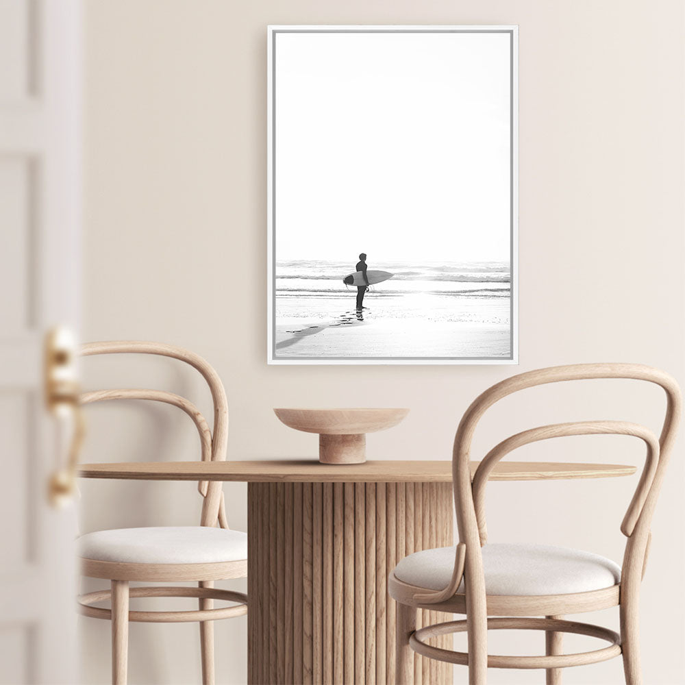Shop Surfer On The Sand Photo Canvas Print a coastal themed photography framed stretched canvas print from The Print Emporium wall artwork collection - Buy Australian made prints for the home and your interior decor space, TPE-1064-CA-35X46-NF
