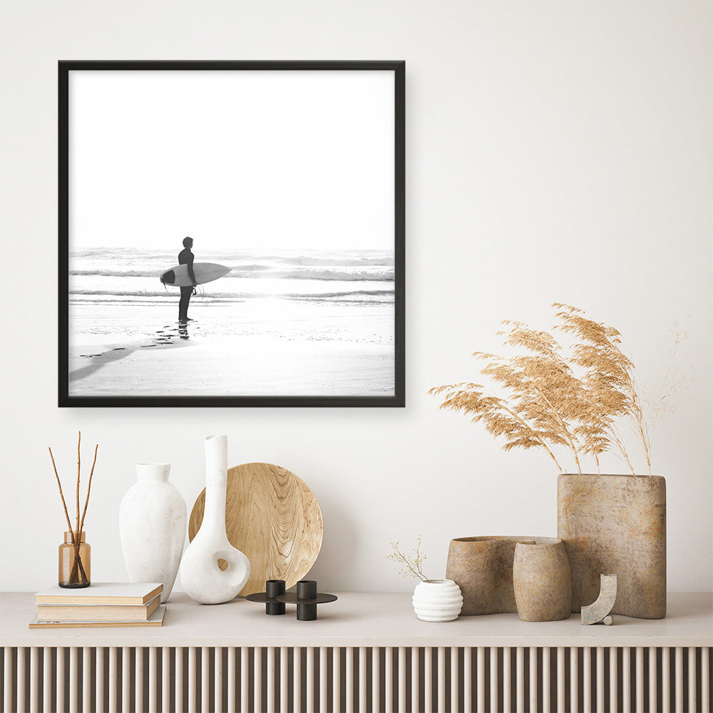 Shop Surfer On The Sand (Square) Photo Art Print a coastal themed photography wall art print from The Print Emporium wall artwork collection - Buy Australian made fine art poster and framed prints for the home and your interior decor, TPE-1071-AP