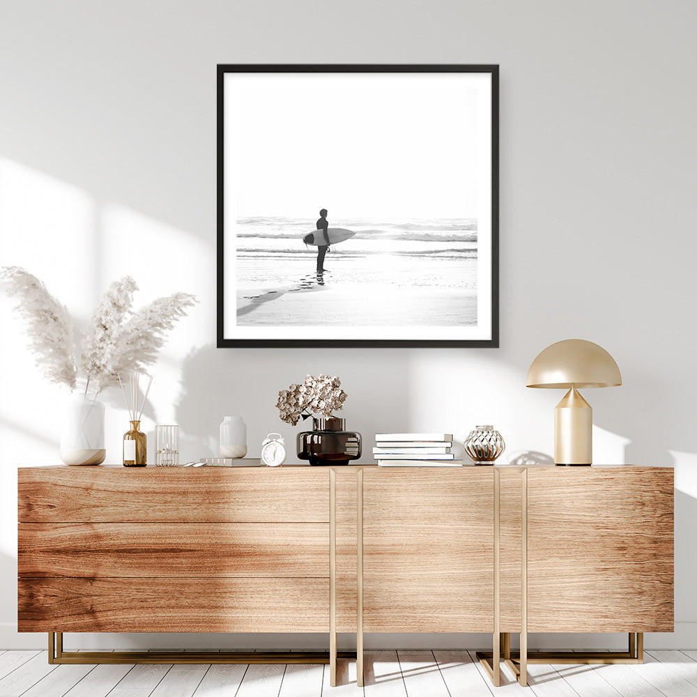Shop Surfer On The Sand (Square) Photo Art Print a coastal themed photography wall art print from The Print Emporium wall artwork collection - Buy Australian made fine art poster and framed prints for the home and your interior decor, TPE-1071-AP