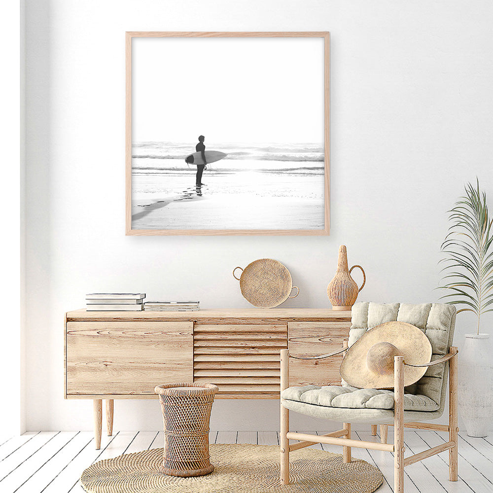 Shop Surfer On The Sand (Square) Photo Art Print a coastal themed photography wall art print from The Print Emporium wall artwork collection - Buy Australian made fine art poster and framed prints for the home and your interior decor, TPE-1071-AP