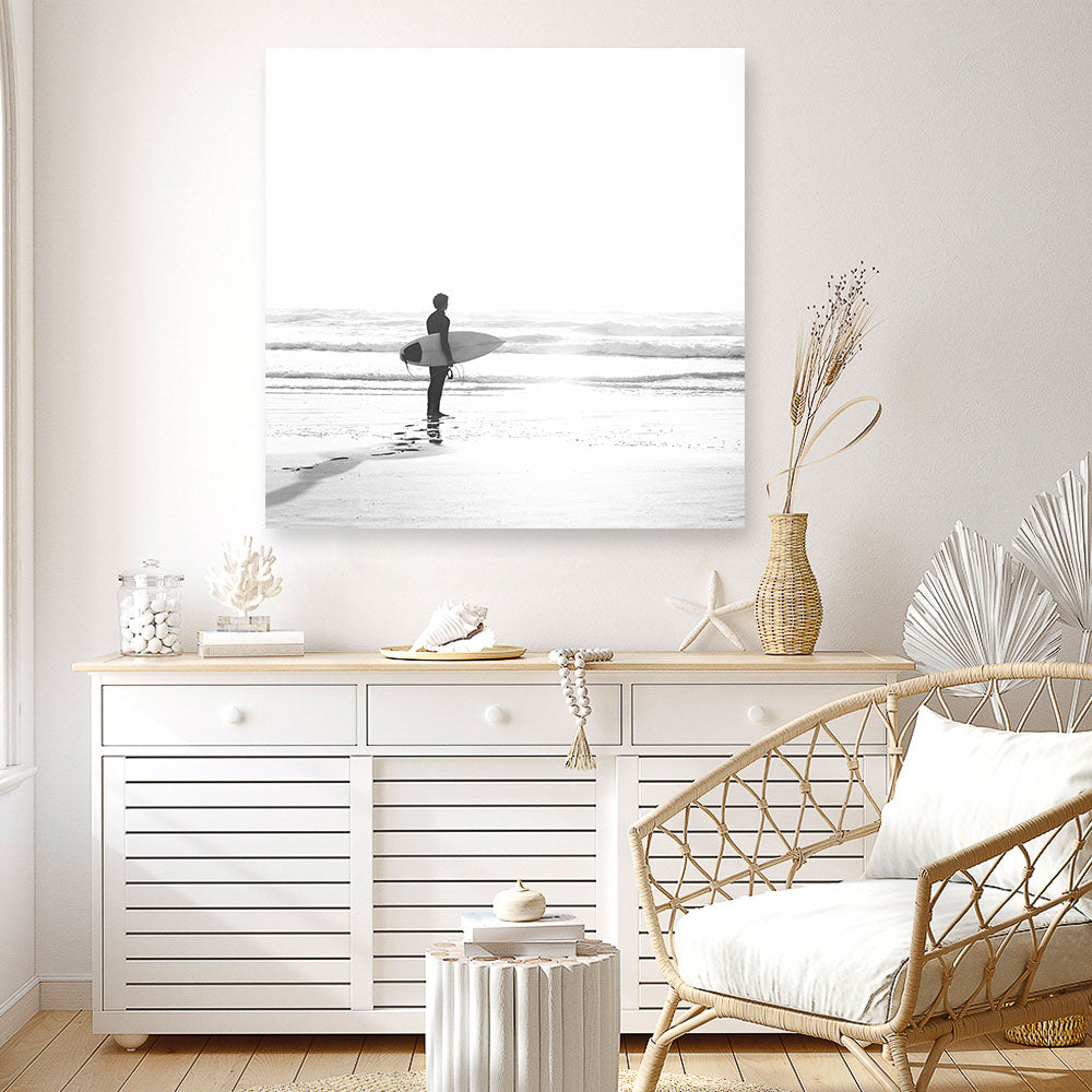 Shop Surfer On The Sand (Square) Photo Canvas a coastal themed photography framed stretched canvas print from The Print Emporium wall artwork collection - Buy Australian made prints for the home and your interior decor space, TPE-1071-CA-40X40-NF