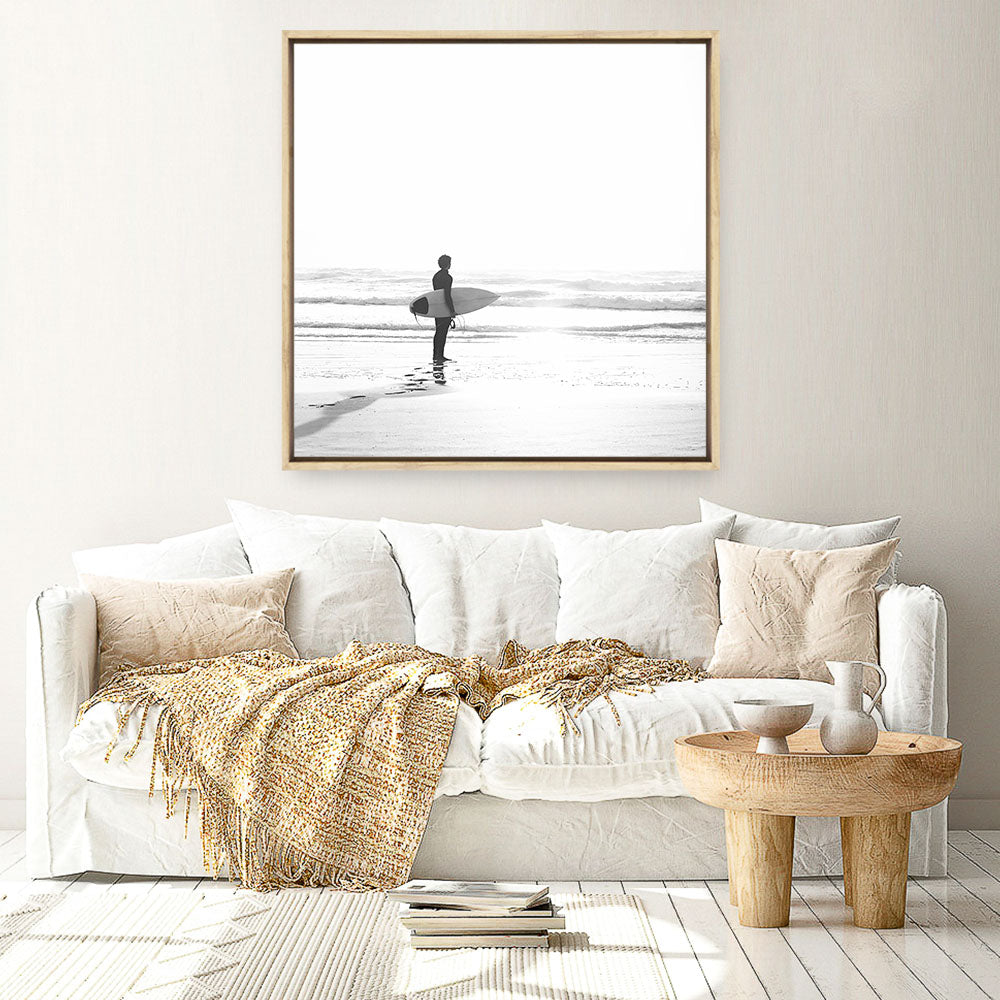 Shop Surfer On The Sand (Square) Photo Canvas a coastal themed photography framed stretched canvas print from The Print Emporium wall artwork collection - Buy Australian made prints for the home and your interior decor space, TPE-1071-CA-40X40-NF