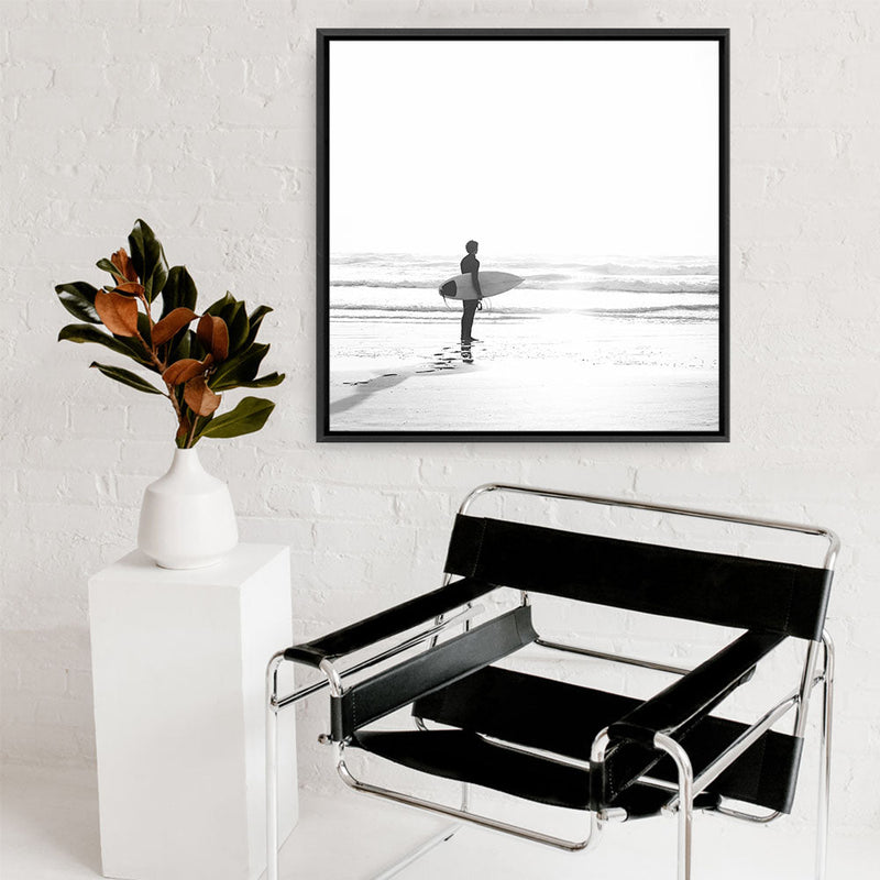 Shop Surfer On The Sand (Square) Photo Canvas a coastal themed photography framed stretched canvas print from The Print Emporium wall artwork collection - Buy Australian made prints for the home and your interior decor space, TPE-1071-CA-40X40-NF