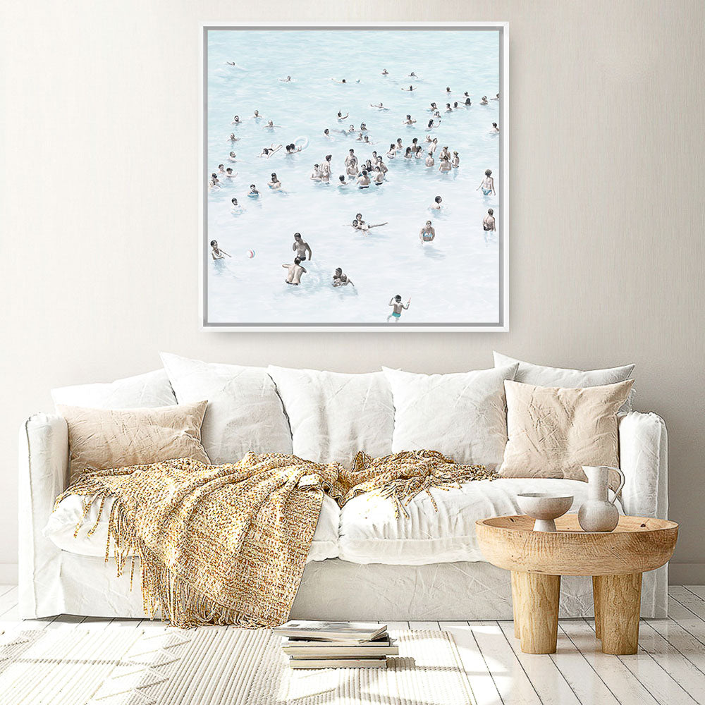 Shop Swimmers (Square) Canvas Print a coastal themed painted framed canvas wall art print from The Print Emporium artwork collection - Buy Australian made fine art painting style stretched canvas prints for the home and your interior decor space, TPE-319-CA-40X40-NF