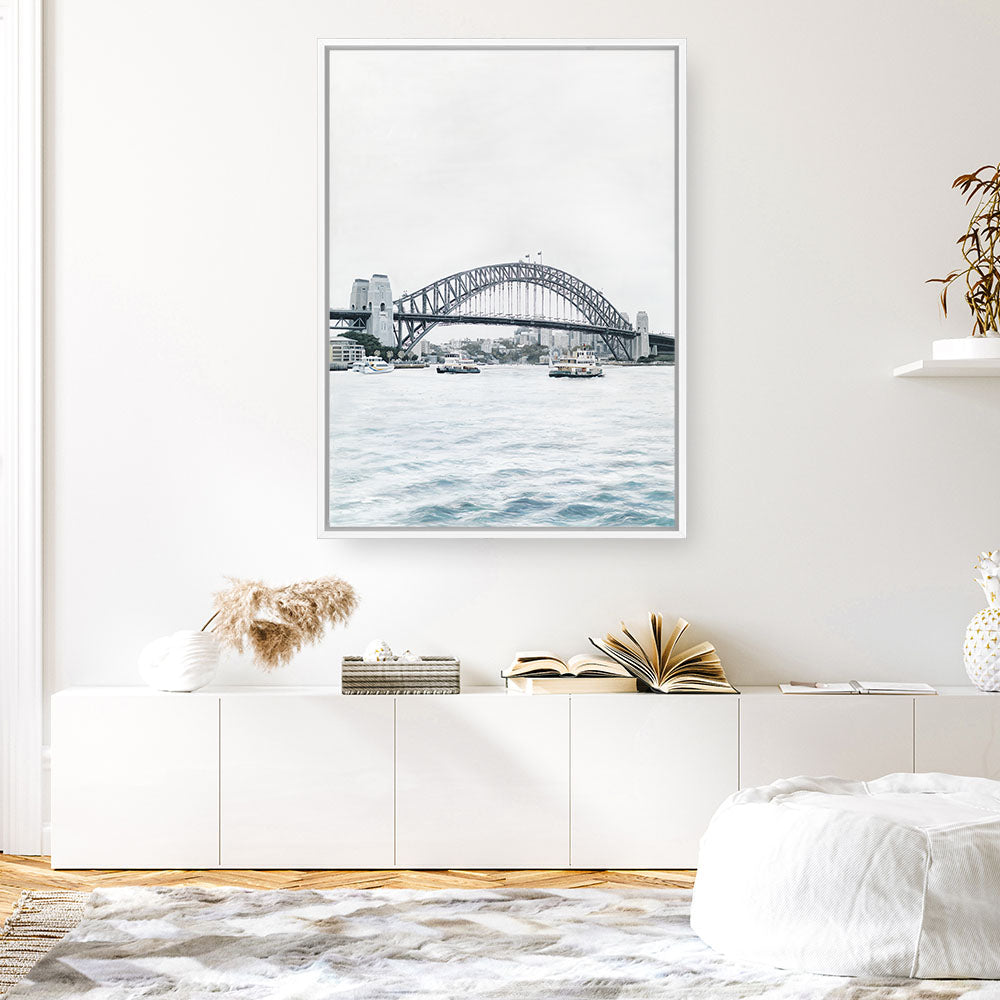 Shop Sydney Harbour Bridge Canvas Print a coastal themed painted framed canvas wall art print from The Print Emporium artwork collection - Buy Australian made fine art painting style stretched canvas prints for the home and your interior decor space, TPE-755-CA-35X46-NF