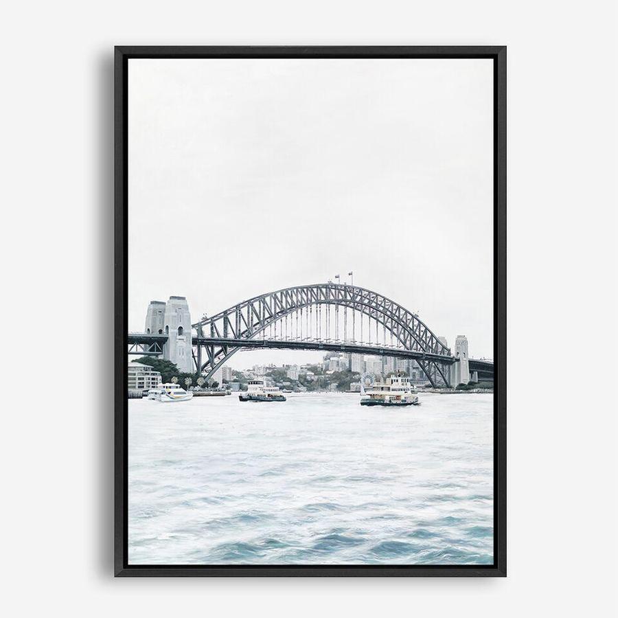 Shop Sydney Harbour Bridge Canvas Print a coastal themed painted framed canvas wall art print from The Print Emporium artwork collection - Buy Australian made fine art painting style stretched canvas prints for the home and your interior decor space, TPE-755-CA-35X46-NF