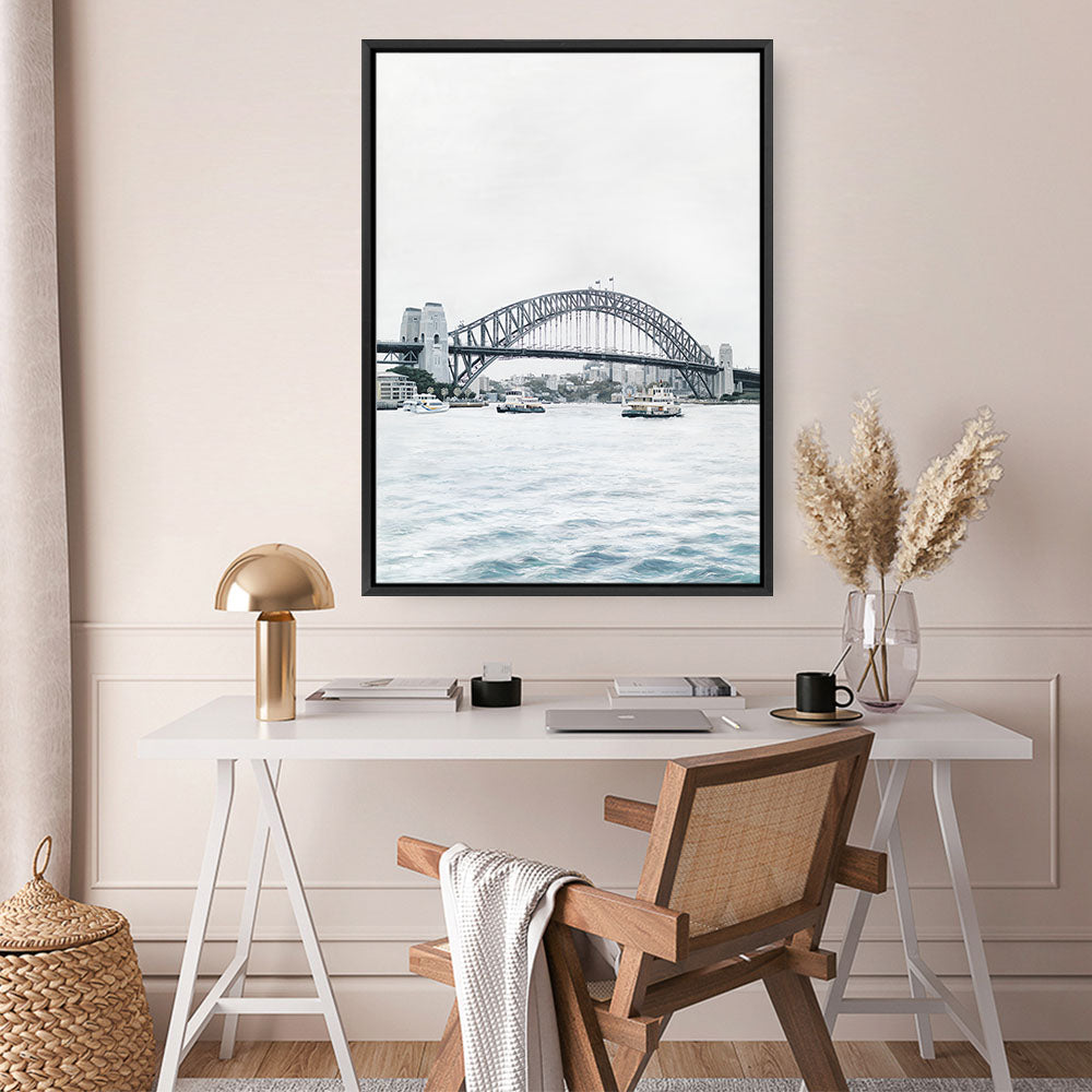 Shop Sydney Harbour Bridge Canvas Print a coastal themed painted framed canvas wall art print from The Print Emporium artwork collection - Buy Australian made fine art painting style stretched canvas prints for the home and your interior decor space, TPE-755-CA-35X46-NF