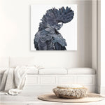 Shop Theo The Black Cockatoo (Square) Canvas Print a painted bird themed framed canvas wall art print from The Print Emporium artwork collection - Buy Australian made fine art painting style stretched canvas prints for the home and your interior decor space, TPE-336-CA-40X40-NF