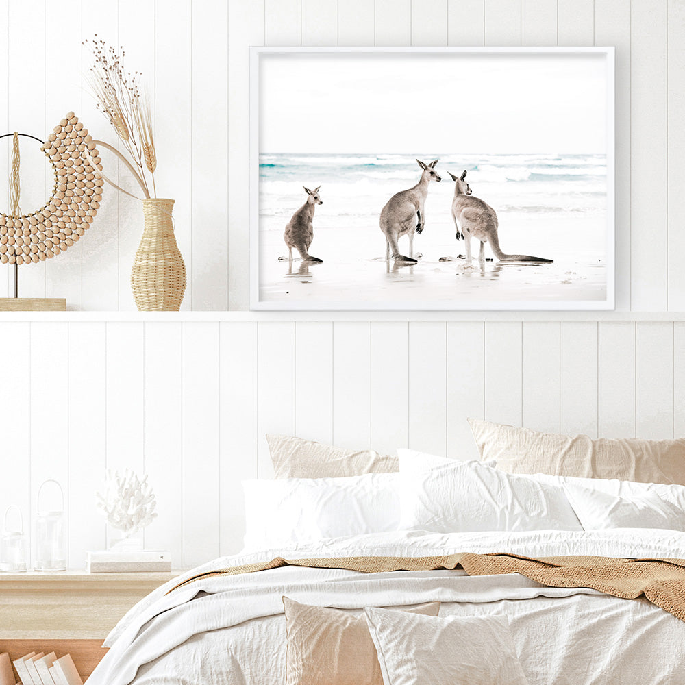 Shop Three Kangaroos Photo Art Print a coastal themed photography wall art print from The Print Emporium wall artwork collection - Buy Australian made fine art poster and framed prints for the home and your interior decor, TPE-907-AP