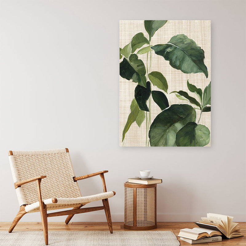 Shop Tropical Study II Linen Canvas Print a painted style framed canvas wall art print from The Print Emporium artwork collection - Buy Australian made fine art painting style stretched canvas prints for the home and your interior decor space, TPE-WA-74487-CA-35X46-NF