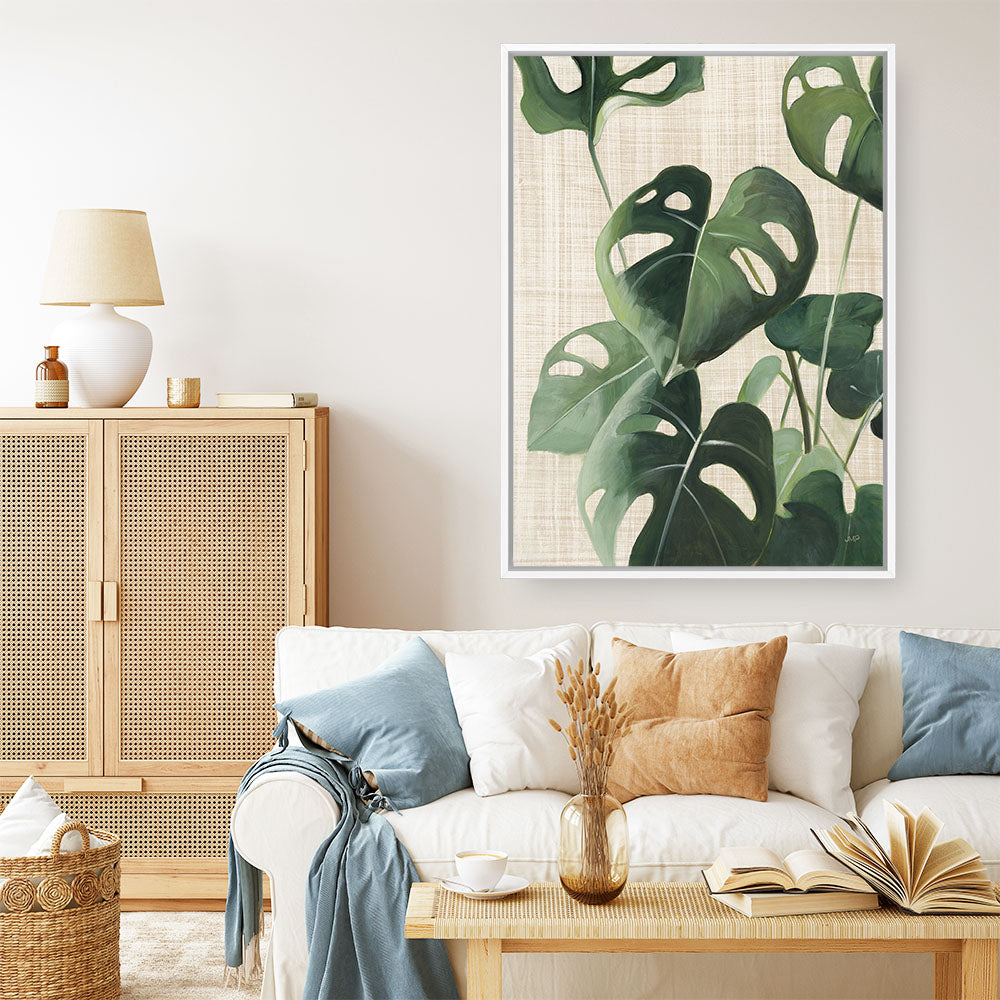 Shop Tropical Study IV Linen Canvas Print a painted style framed canvas wall art print from The Print Emporium artwork collection - Buy Australian made fine art painting style stretched canvas prints for the home and your interior decor space, TPE-WA-74489-CA-35X46-NF