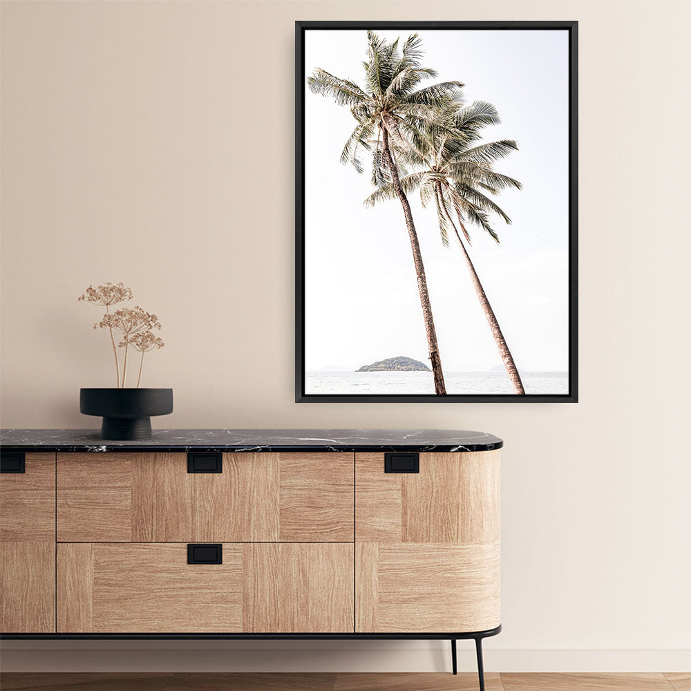 Shop Twin Palms Photo Canvas Print a coastal themed photography framed stretched canvas print from The Print Emporium wall artwork collection - Buy Australian made prints for the home and your interior decor space, TPE-1053-CA-35X46-NF