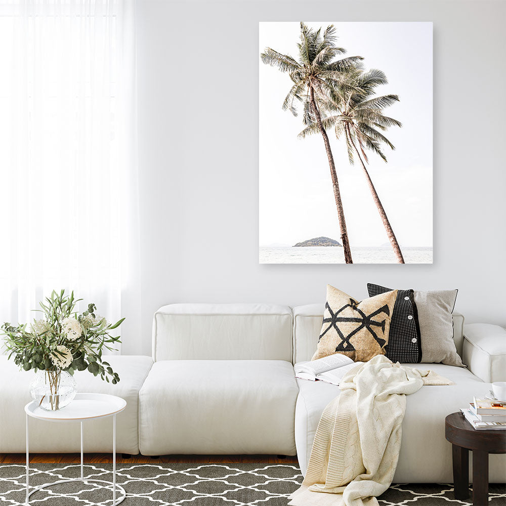Shop Twin Palms Photo Canvas Print a coastal themed photography framed stretched canvas print from The Print Emporium wall artwork collection - Buy Australian made prints for the home and your interior decor space, TPE-1053-CA-35X46-NF