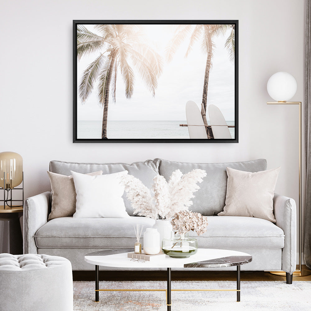 Shop Two Surfboards Photo Canvas Print a coastal themed photography framed stretched canvas print from The Print Emporium wall artwork collection - Buy Australian made prints for the home and your interior decor space, TPE-1199-CA-35X46-NF