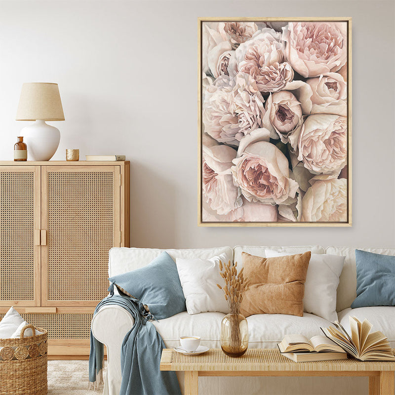 Shop Vintage Peonies I Canvas Print a floral themed painted framed canvas wall art print from The Print Emporium artwork collection - Buy Australian made fine art painting style stretched canvas prints for the home and your interior decor space, TPE-321-CA-35X46-NF