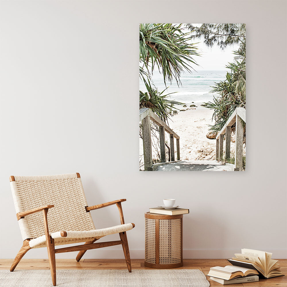Shop Wategos Beach I Photo Canvas Print a coastal themed photography framed stretched canvas print from The Print Emporium wall artwork collection - Buy Australian made prints for the home and your interior decor space, TPE-952-CA-35X46-NF