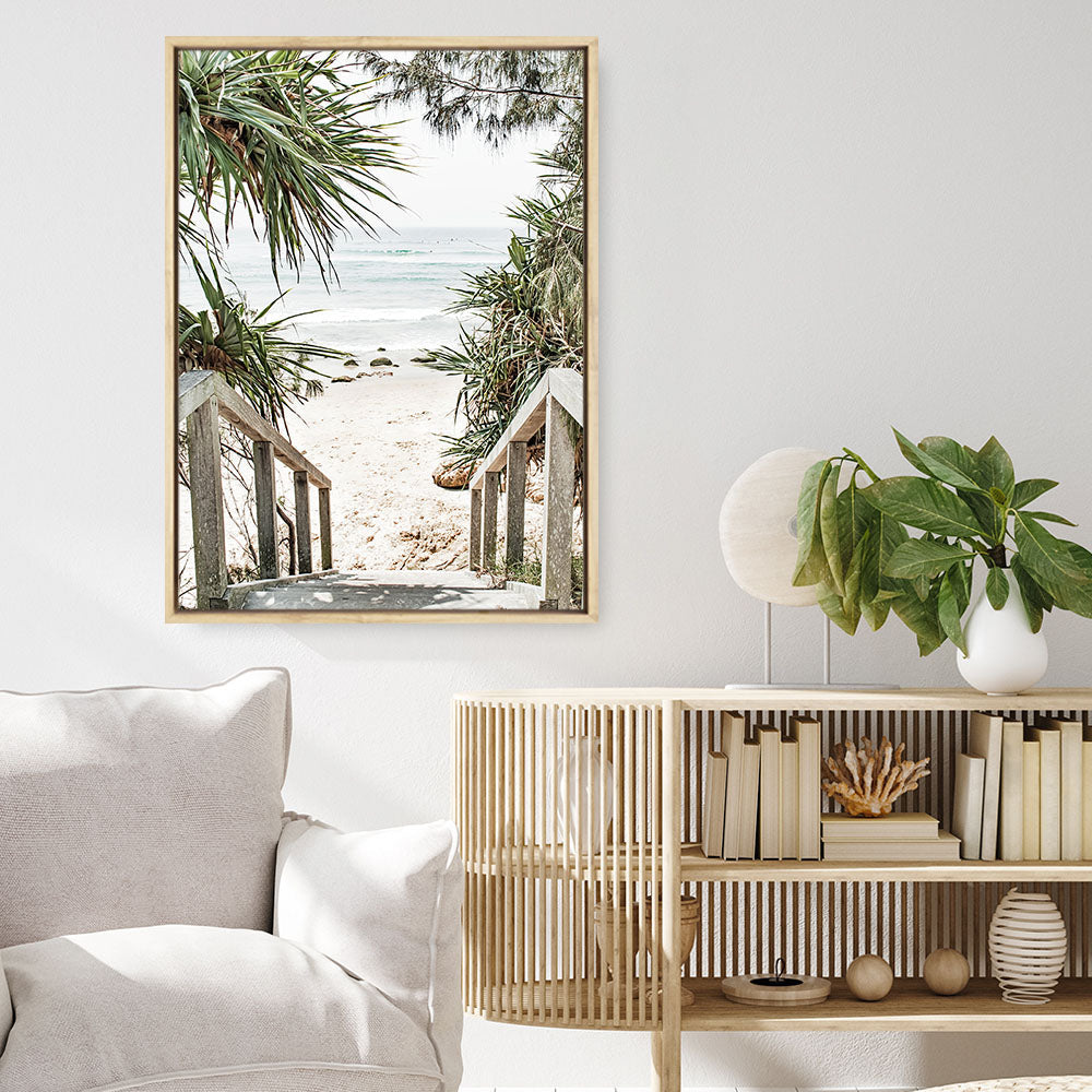 Shop Wategos Beach I Photo Canvas Print a coastal themed photography framed stretched canvas print from The Print Emporium wall artwork collection - Buy Australian made prints for the home and your interior decor space, TPE-952-CA-35X46-NF
