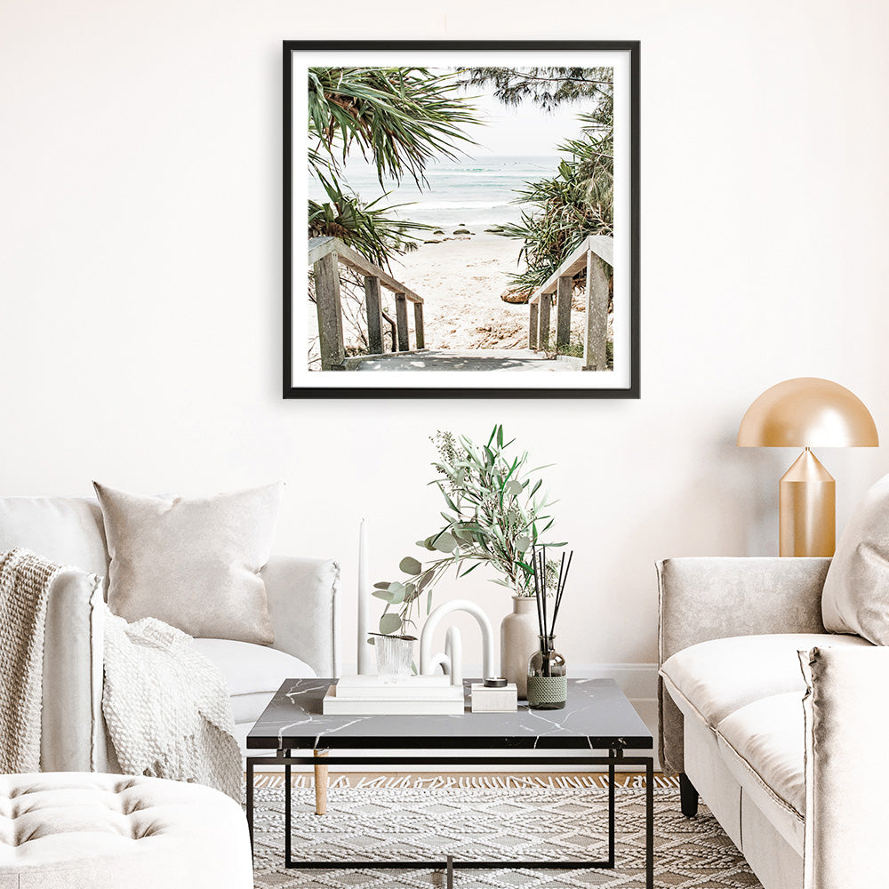 Shop Wategos Beach I (Square) Photo Art Print a coastal themed photography wall art print from The Print Emporium wall artwork collection - Buy Australian made fine art poster and framed prints for the home and your interior decor, TPE-965-AP