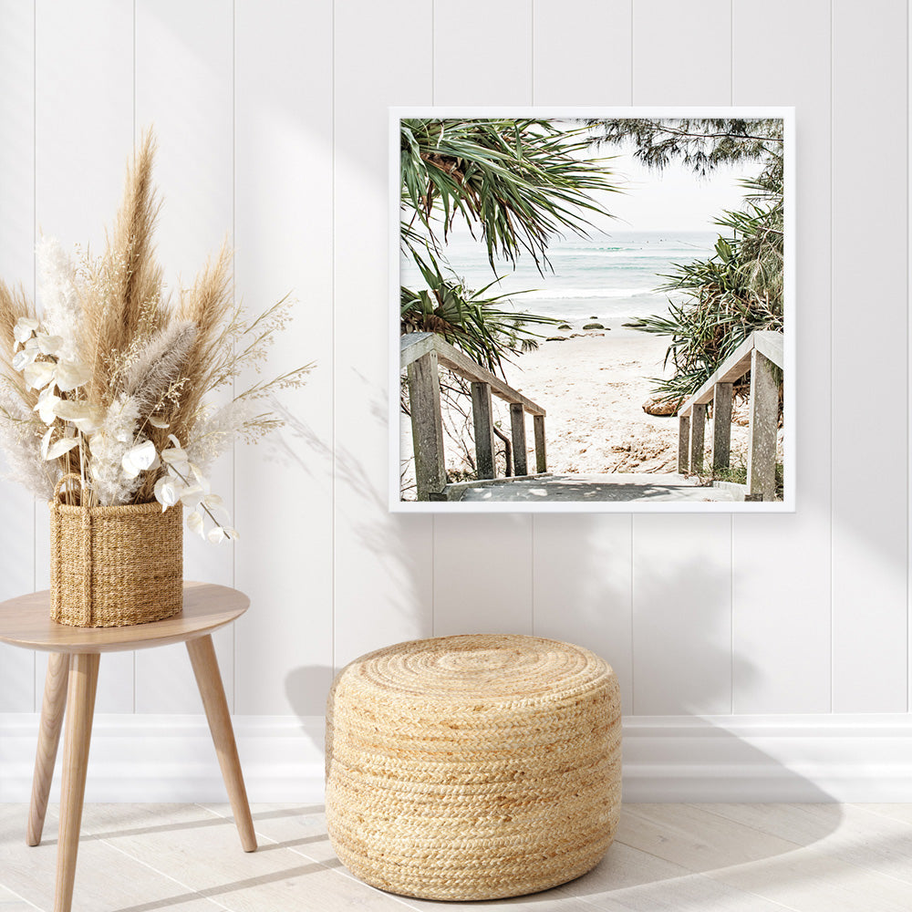 Shop Wategos Beach I (Square) Photo Art Print a coastal themed photography wall art print from The Print Emporium wall artwork collection - Buy Australian made fine art poster and framed prints for the home and your interior decor, TPE-965-AP