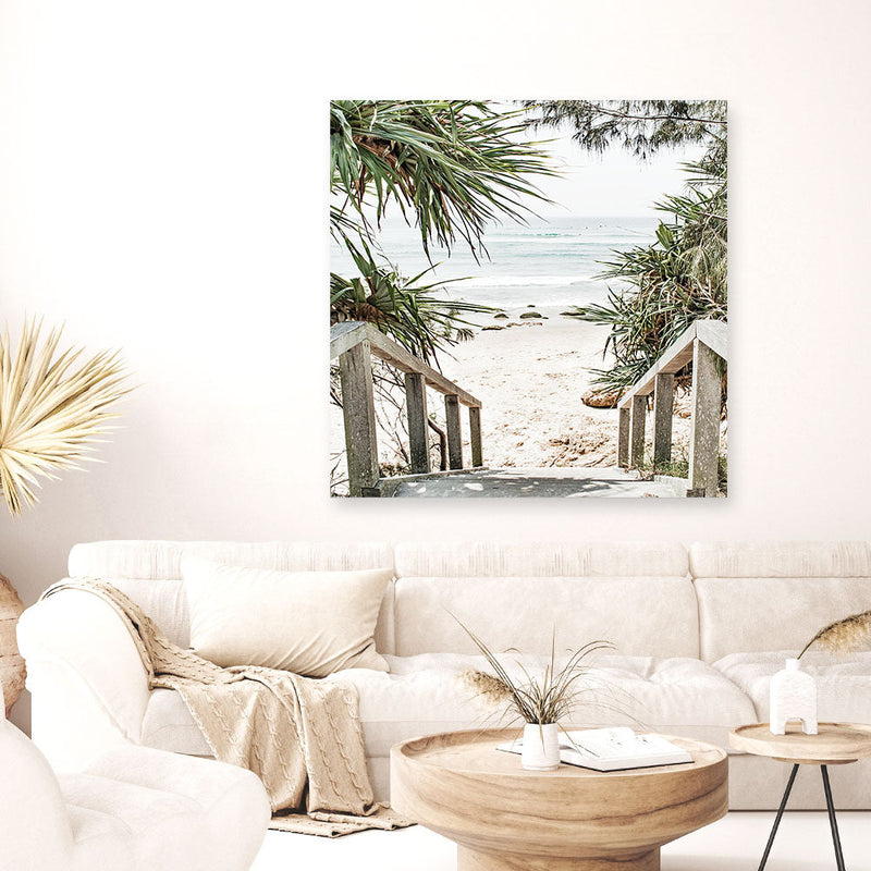 Shop Wategos Beach I (Square) Photo Canvas a coastal themed photography framed stretched canvas print from The Print Emporium wall artwork collection - Buy Australian made prints for the home and your interior decor space, TPE-965-CA-40X40-NF