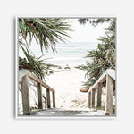 Shop Wategos Beach I (Square) Photo Canvas a coastal themed photography framed stretched canvas print from The Print Emporium wall artwork collection - Buy Australian made prints for the home and your interior decor space, TPE-965-CA-40X40-NF