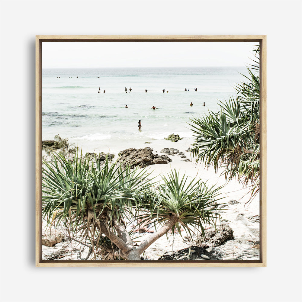 Shop Wategos Beach II (Square) Photo Canvas a coastal themed photography framed stretched canvas print from The Print Emporium wall artwork collection - Buy Australian made prints for the home and your interior decor space, TPE-966-CA-40X40-NF