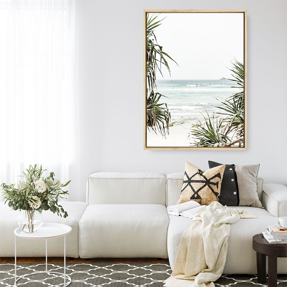 Shop Wategos Beach III Photo Canvas Print a coastal themed photography framed stretched canvas print from The Print Emporium wall artwork collection - Buy Australian made prints for the home and your interior decor space, TPE-956-CA-35X46-NF