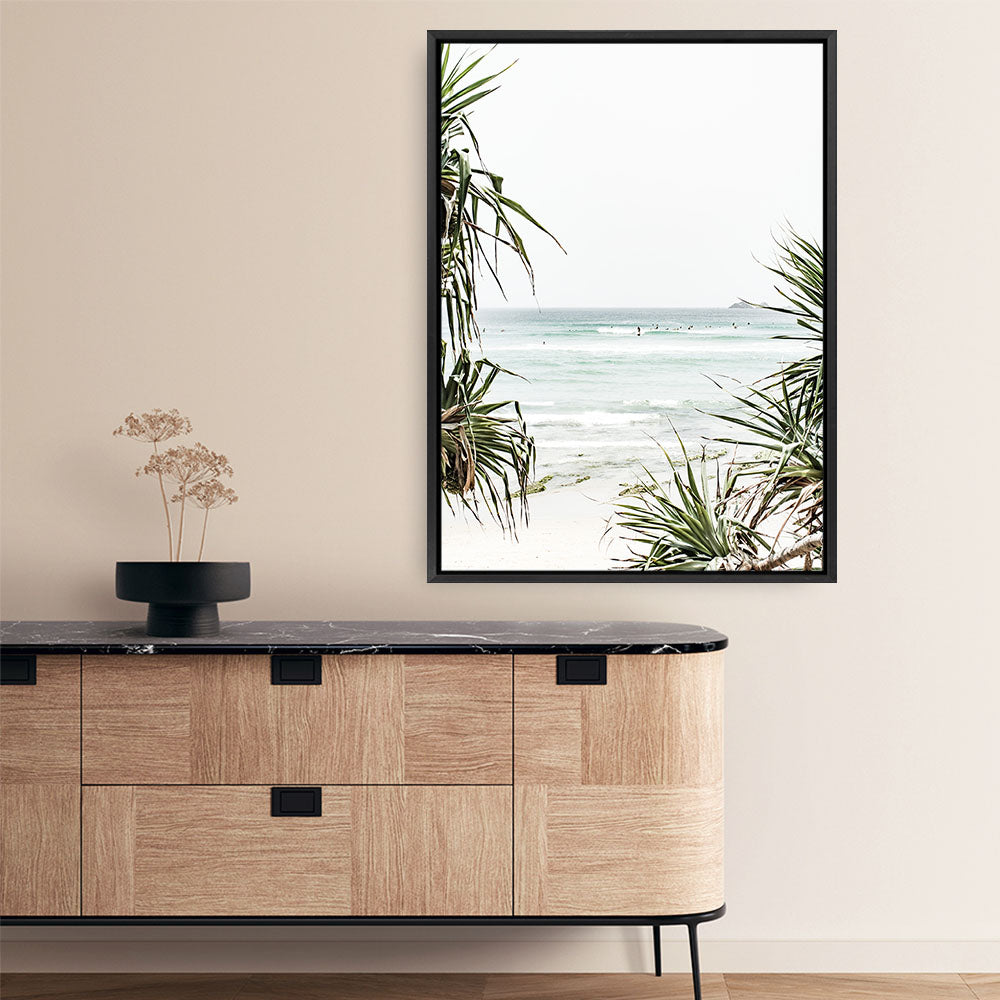 Shop Wategos Beach III Photo Canvas Print a coastal themed photography framed stretched canvas print from The Print Emporium wall artwork collection - Buy Australian made prints for the home and your interior decor space, TPE-956-CA-35X46-NF
