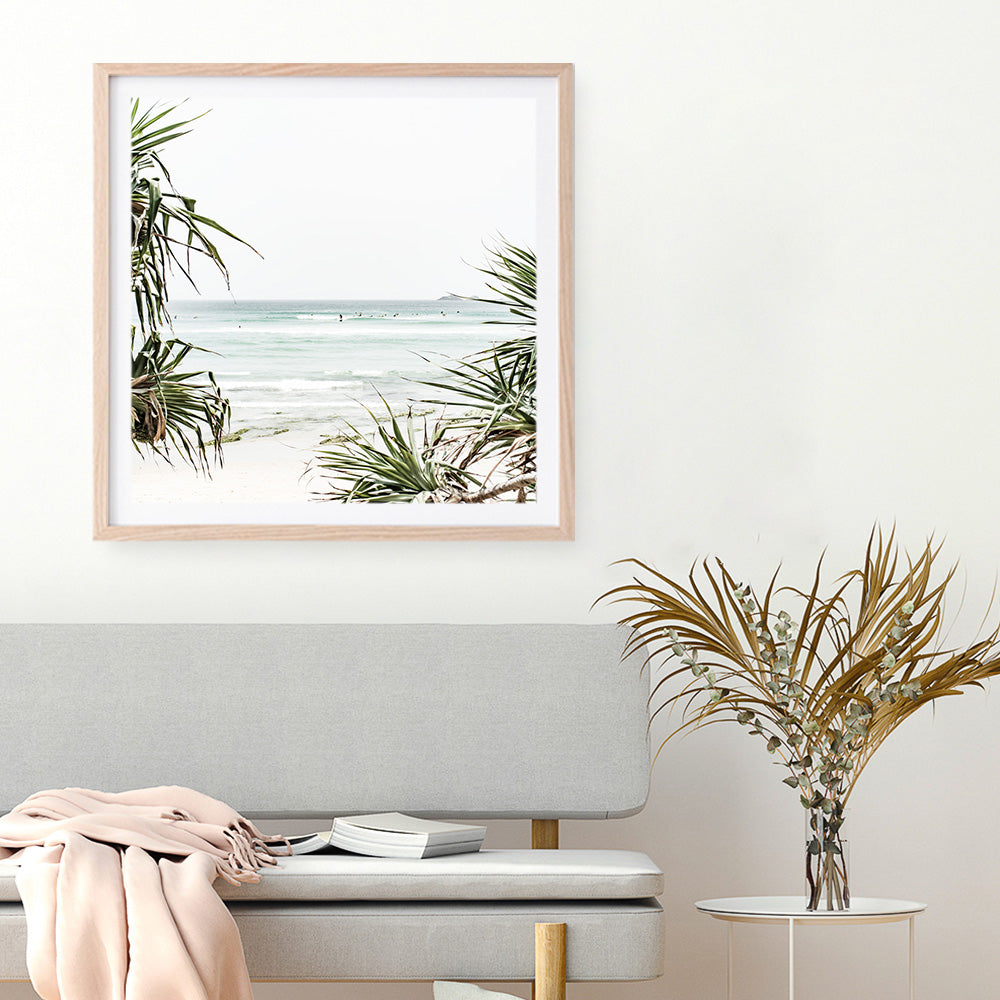 Shop Wategos Beach III (Square) Photo Art Print a coastal themed photography wall art print from The Print Emporium wall artwork collection - Buy Australian made fine art poster and framed prints for the home and your interior decor, TPE-967-AP