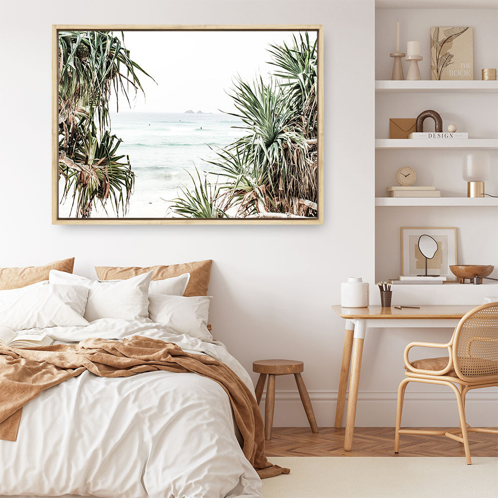 Shop Wategos Views Photo Canvas Print a coastal themed photography framed stretched canvas print from The Print Emporium wall artwork collection - Buy Australian made prints for the home and your interior decor space, TPE-953-CA-35X46-NF