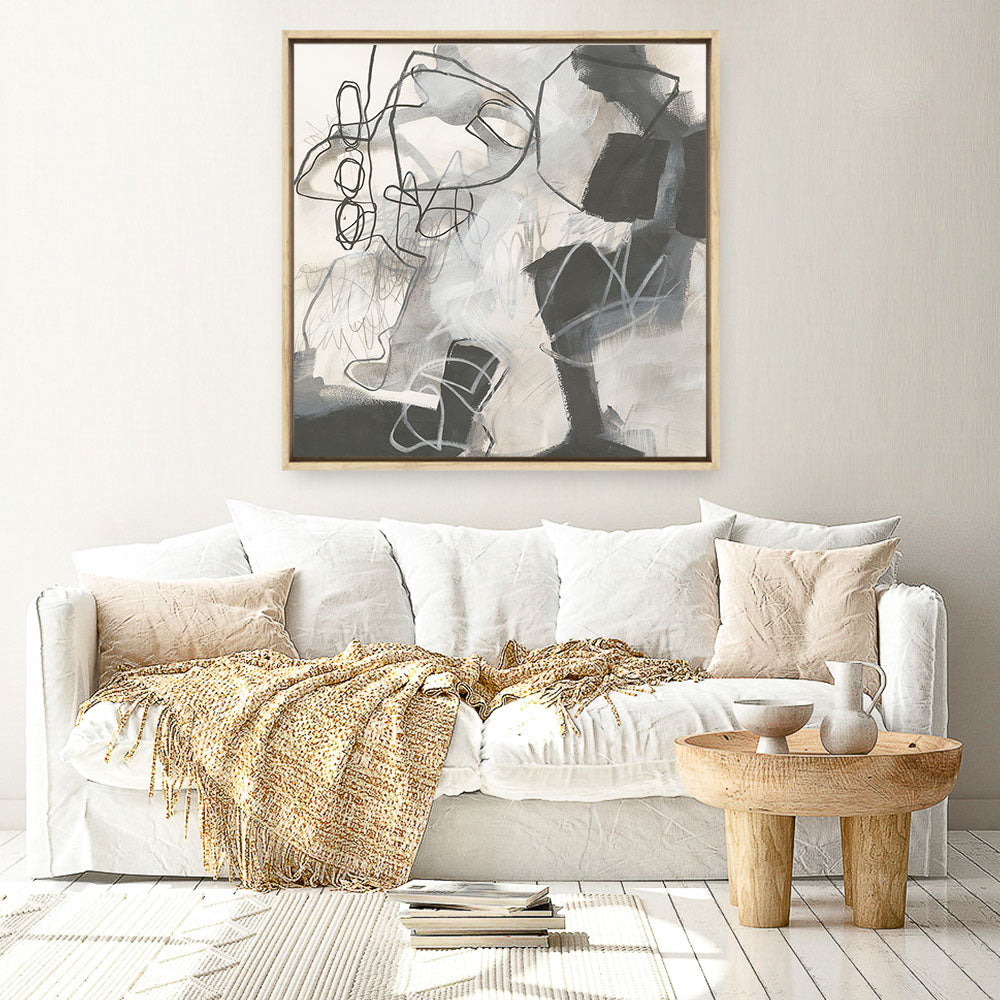 Shop Whats Happening II Neutral (Square) Canvas Print a painted abstract themed framed canvas wall art print from The Print Emporium artwork collection - Buy Australian made fine art painting style stretched canvas prints for the home and your interior decor space, TPE-WA-59009-CA-40X40-NF