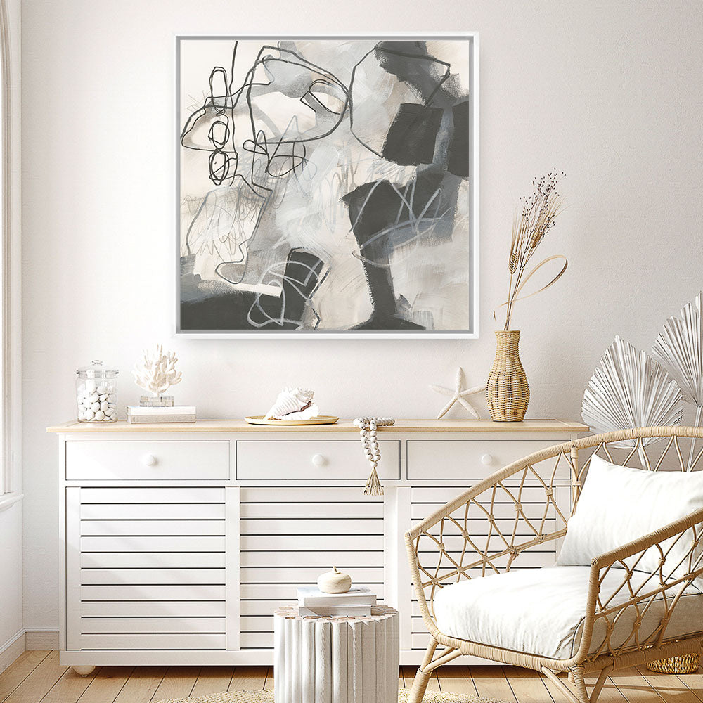 Shop Whats Happening II Neutral (Square) Canvas Print a painted abstract themed framed canvas wall art print from The Print Emporium artwork collection - Buy Australian made fine art painting style stretched canvas prints for the home and your interior decor space, TPE-WA-59009-CA-40X40-NF