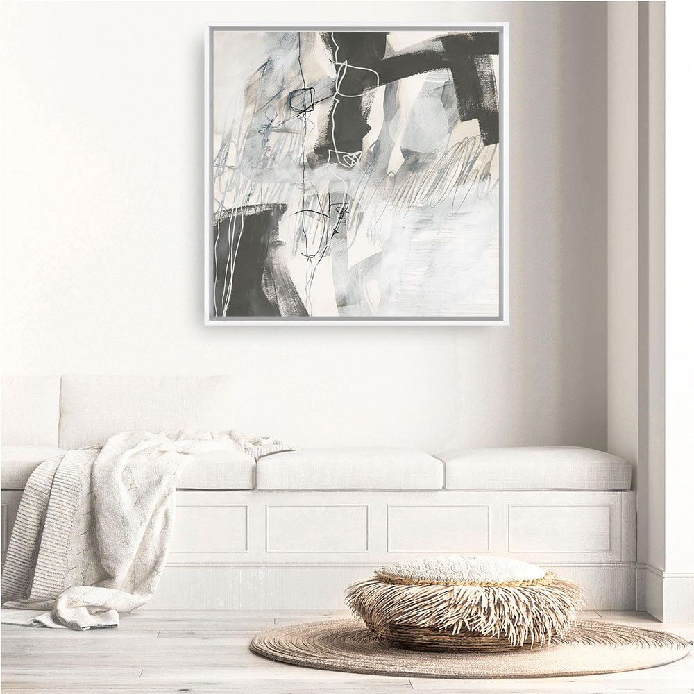 Shop Whats Happening V Neutral (Square) Canvas Print a painted abstract themed framed canvas wall art print from The Print Emporium artwork collection - Buy Australian made fine art painting style stretched canvas prints for the home and your interior decor space, TPE-WA-59011-CA-40X40-NF
