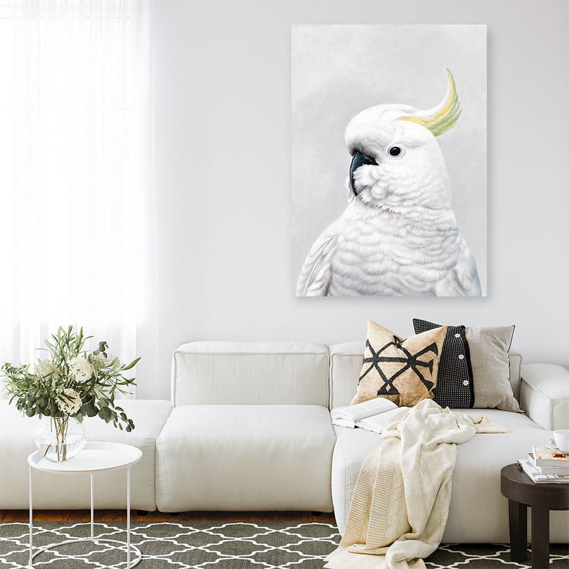 Shop White Cockatoo Canvas Print a painted bird themed framed canvas wall art print from The Print Emporium artwork collection - Buy Australian made fine art painting style stretched canvas prints for the home and your interior decor space, TPE-011-CA-35X46-NF