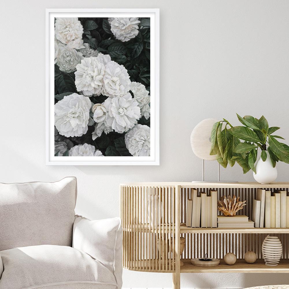 Shop White English Roses Art Print a floral themed painted wall art print from The Print Emporium wall artwork collection - Buy Australian made fine art painting style poster and framed prints for the home and your interior decor room, TPE-008-AP