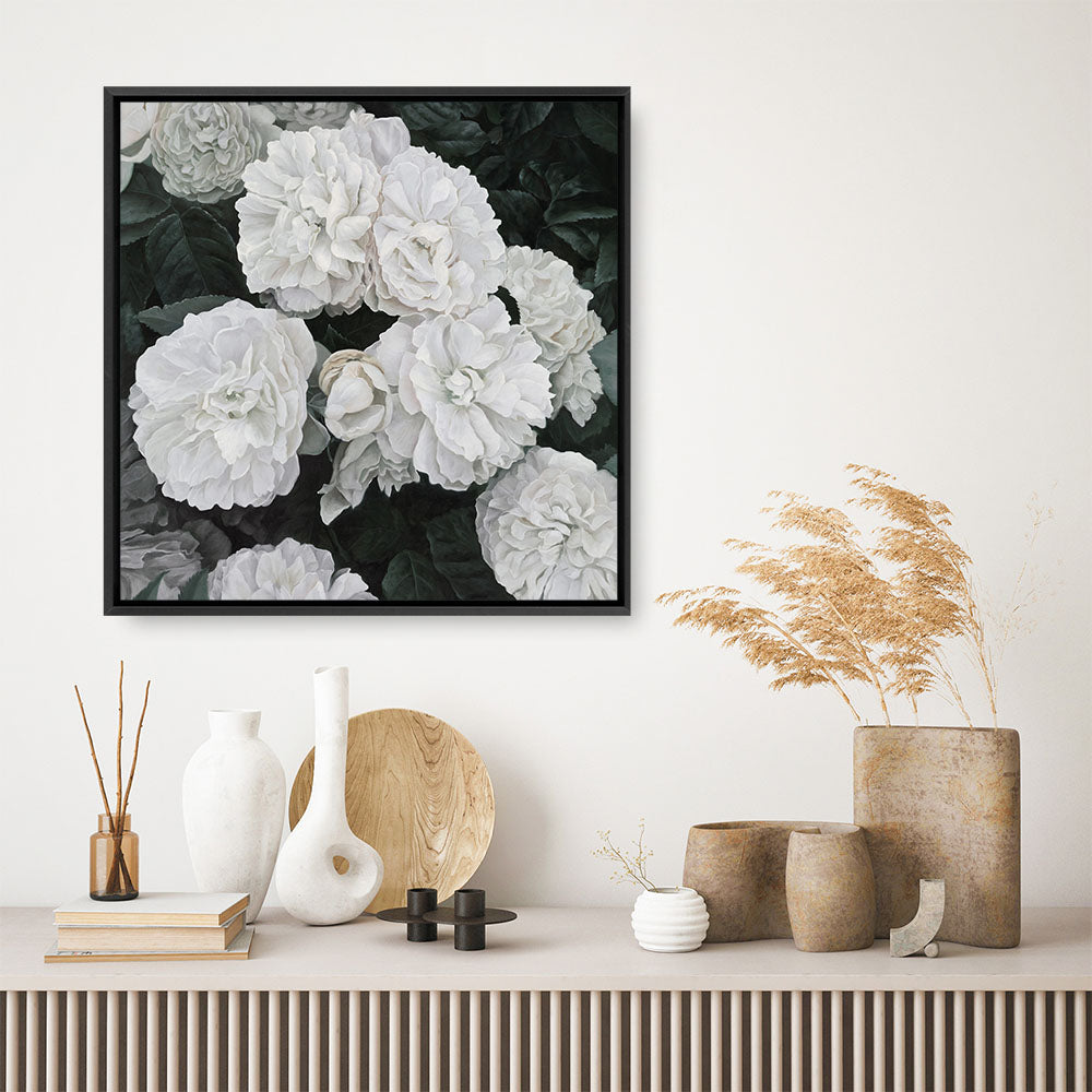 Shop White English Roses (Square) Canvas Print a floral themed painted framed canvas wall art print from The Print Emporium artwork collection - Buy Australian made fine art painting style stretched canvas prints for the home and your interior decor space, TPE-063-CA-40X40-NF