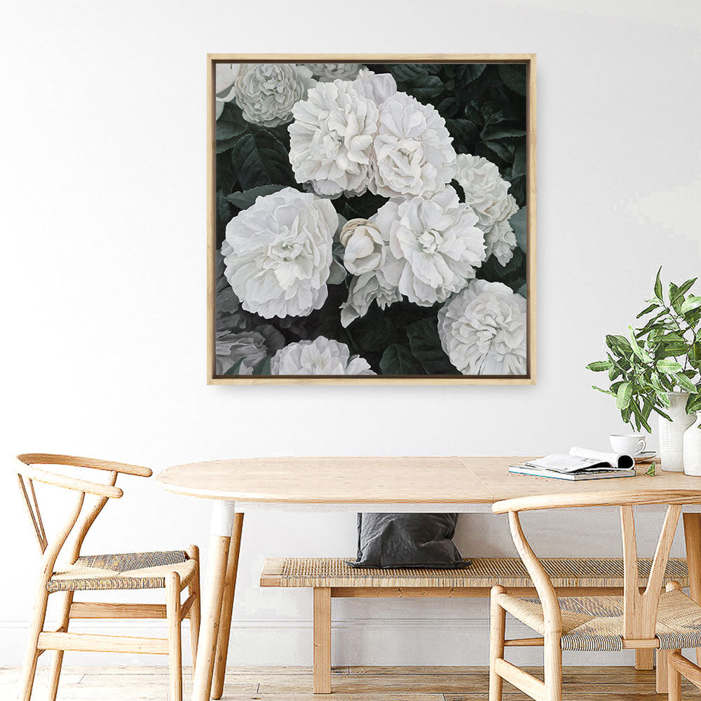 Shop White English Roses (Square) Canvas Print a floral themed painted framed canvas wall art print from The Print Emporium artwork collection - Buy Australian made fine art painting style stretched canvas prints for the home and your interior decor space, TPE-063-CA-40X40-NF