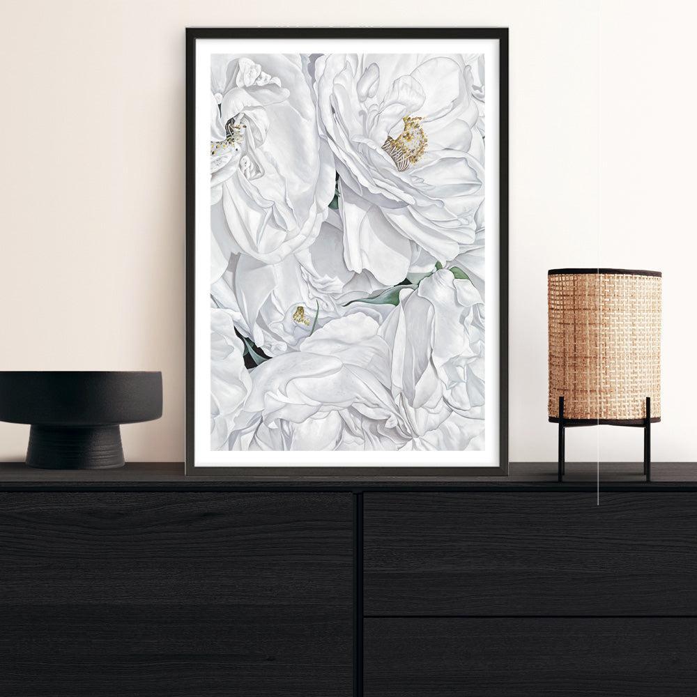 Shop White Flowers Art Print a floral themed painted wall art print from The Print Emporium wall artwork collection - Buy Australian made fine art painting style poster and framed prints for the home and your interior decor room, TPE-026-AP