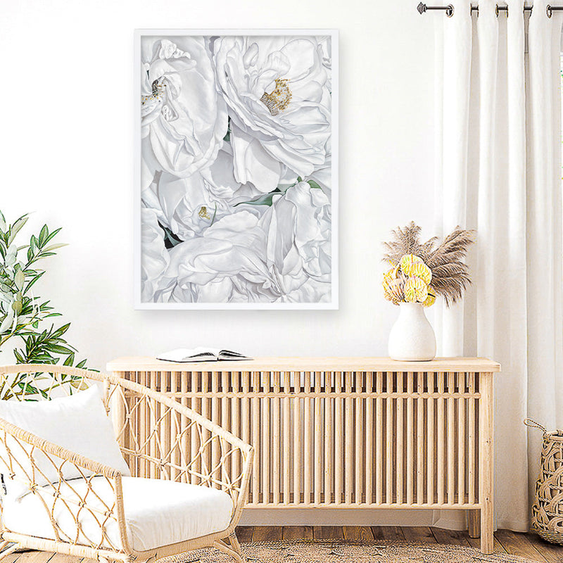 Shop White Flowers Art Print a floral themed painted wall art print from The Print Emporium wall artwork collection - Buy Australian made fine art painting style poster and framed prints for the home and your interior decor room, TPE-026-AP