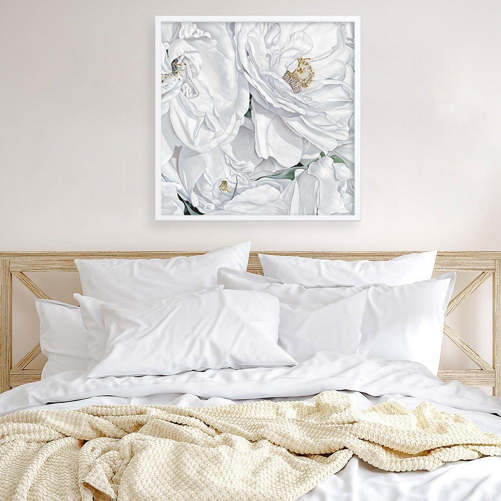 Shop White Flowers (Square) Art Print a floral themed painted wall art print from The Print Emporium wall artwork collection - Buy Australian made fine art painting style poster and framed prints for the home and your interior decor room, TPE-067-AP