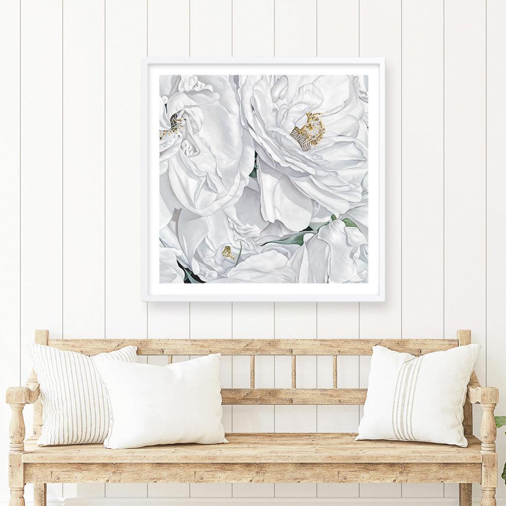 Shop White Flowers (Square) Art Print a floral themed painted wall art print from The Print Emporium wall artwork collection - Buy Australian made fine art painting style poster and framed prints for the home and your interior decor room, TPE-067-AP