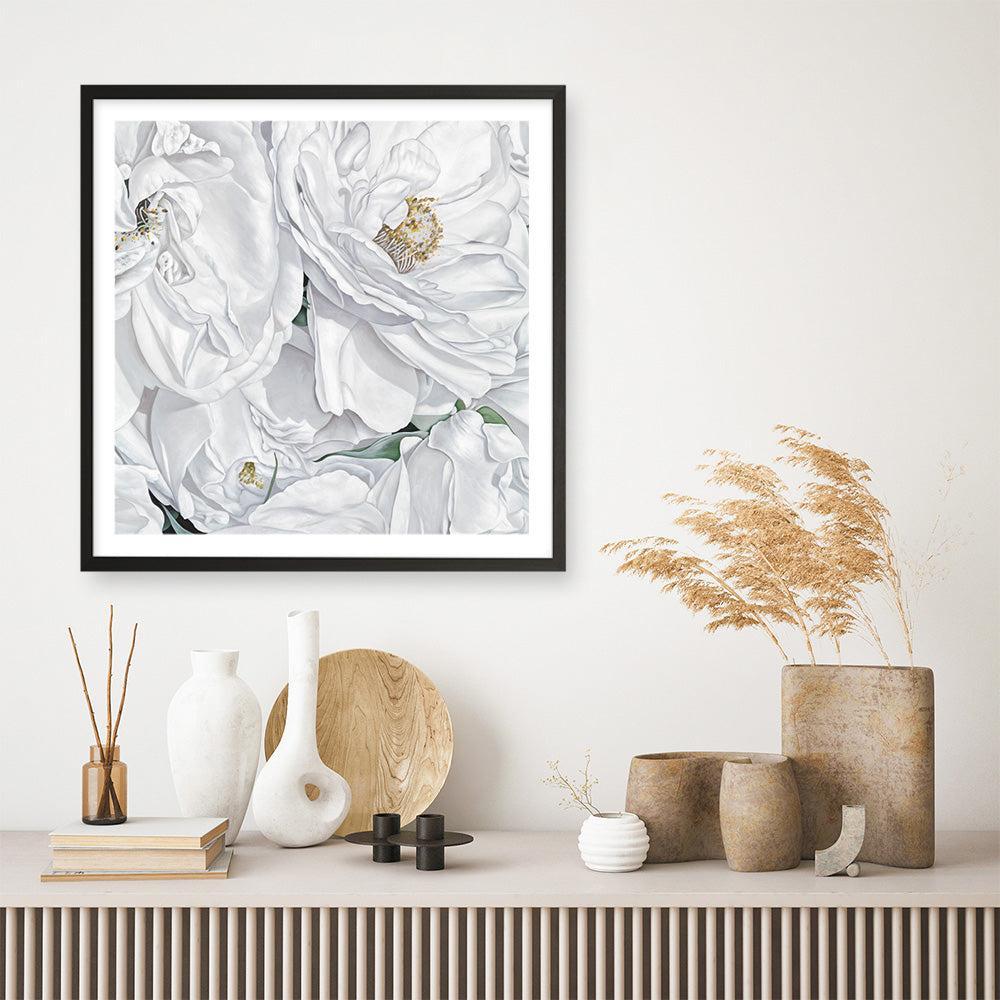 Shop White Flowers (Square) Art Print a floral themed painted wall art print from The Print Emporium wall artwork collection - Buy Australian made fine art painting style poster and framed prints for the home and your interior decor room, TPE-067-AP