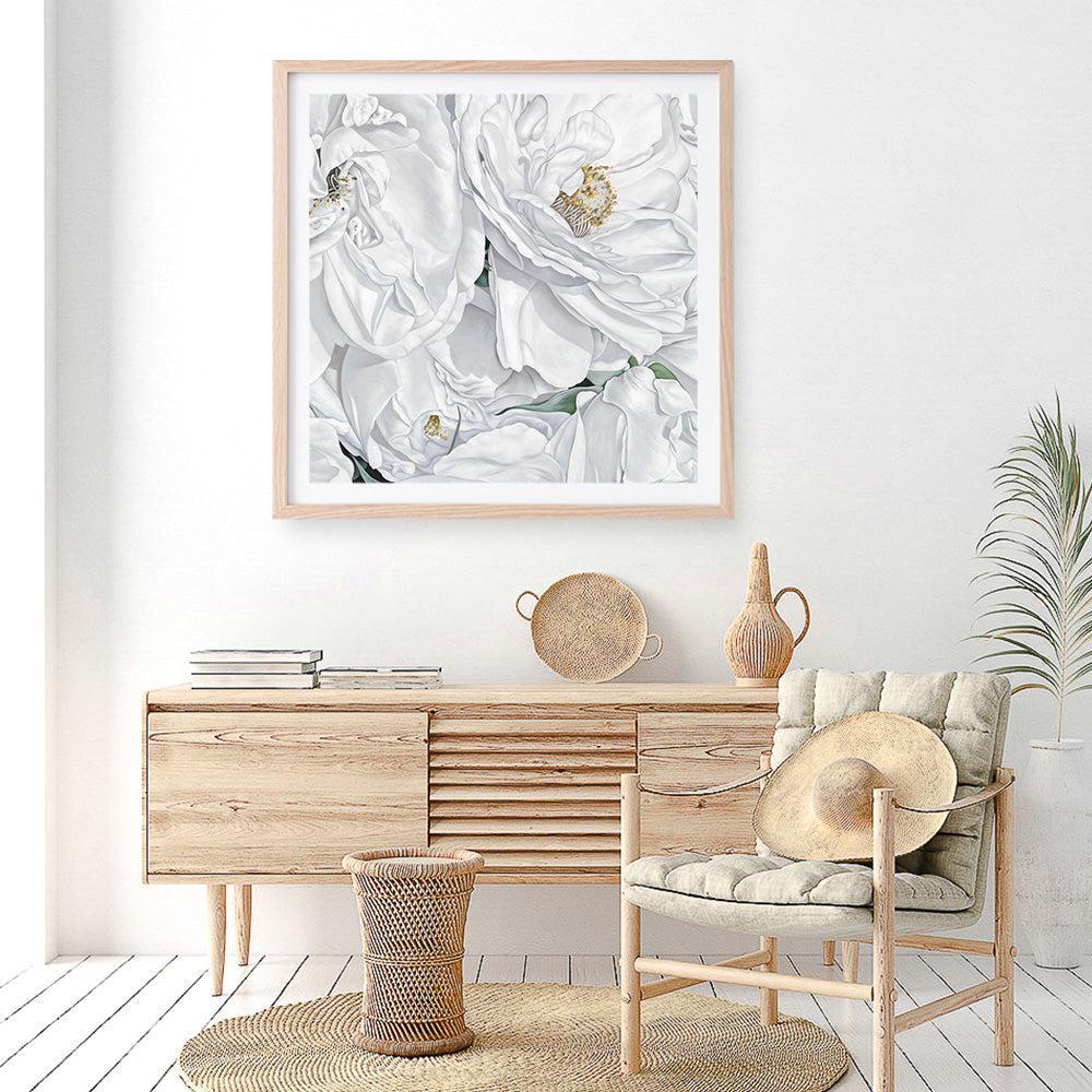 Shop White Flowers (Square) Art Print a floral themed painted wall art print from The Print Emporium wall artwork collection - Buy Australian made fine art painting style poster and framed prints for the home and your interior decor room, TPE-067-AP