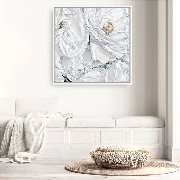 Shop White Flowers (Square) Canvas Print a floral themed painted framed canvas wall art print from The Print Emporium artwork collection - Buy Australian made fine art painting style stretched canvas prints for the home and your interior decor space, TPE-067-CA-40X40-NF