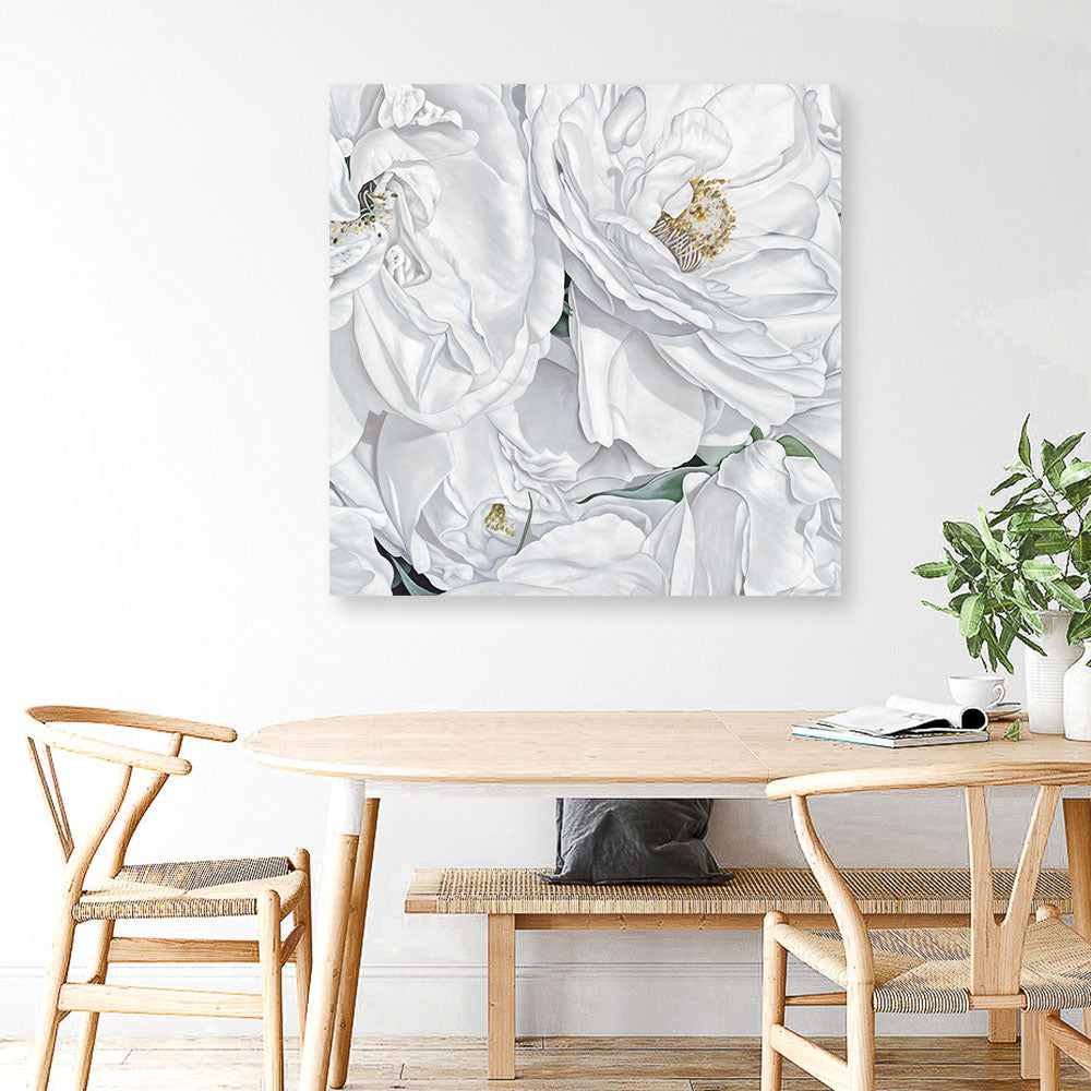 Shop White Flowers (Square) Canvas Print a floral themed painted framed canvas wall art print from The Print Emporium artwork collection - Buy Australian made fine art painting style stretched canvas prints for the home and your interior decor space, TPE-067-CA-40X40-NF