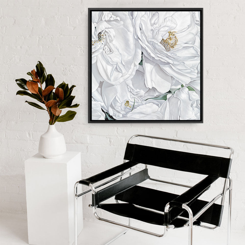 Shop White Flowers (Square) Canvas Print a floral themed painted framed canvas wall art print from The Print Emporium artwork collection - Buy Australian made fine art painting style stretched canvas prints for the home and your interior decor space, TPE-067-CA-40X40-NF