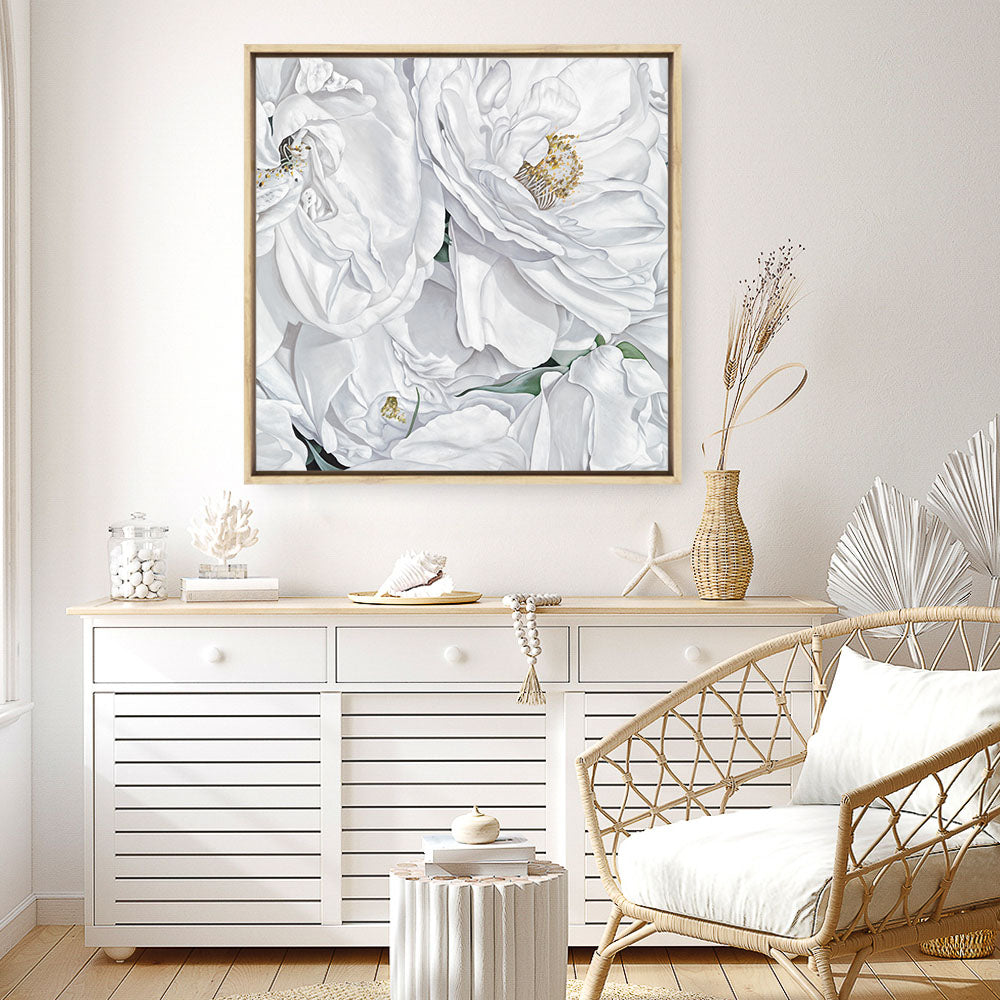 Shop White Flowers (Square) Canvas Print a floral themed painted framed canvas wall art print from The Print Emporium artwork collection - Buy Australian made fine art painting style stretched canvas prints for the home and your interior decor space, TPE-067-CA-40X40-NF