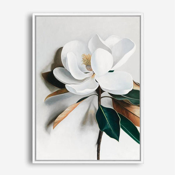 Shop White Magnolia I Canvas Print a floral themed painted framed canvas wall art print from The Print Emporium artwork collection - Buy Australian made fine art painting style stretched canvas prints for the home and your interior decor space, TPE-668-CA-35X46-NF